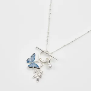 Fable Blue Butterfly Silver Necklace