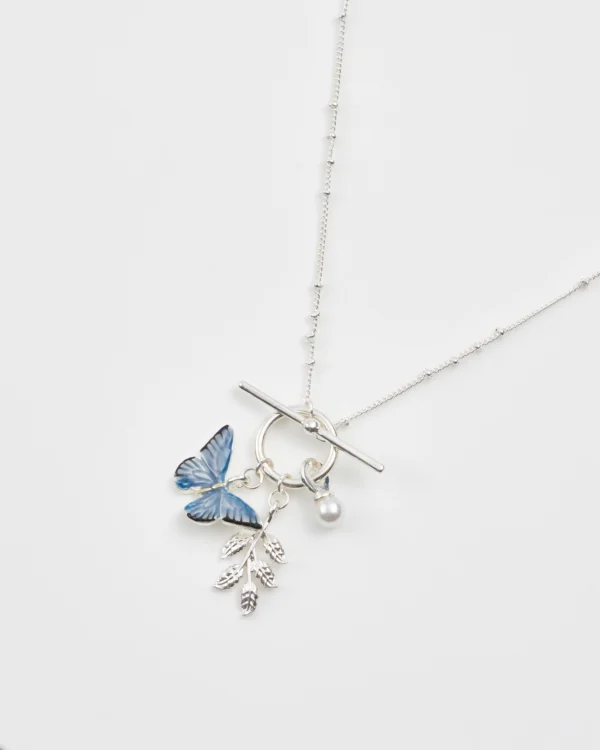 Fable Blue Butterfly Silver Necklace