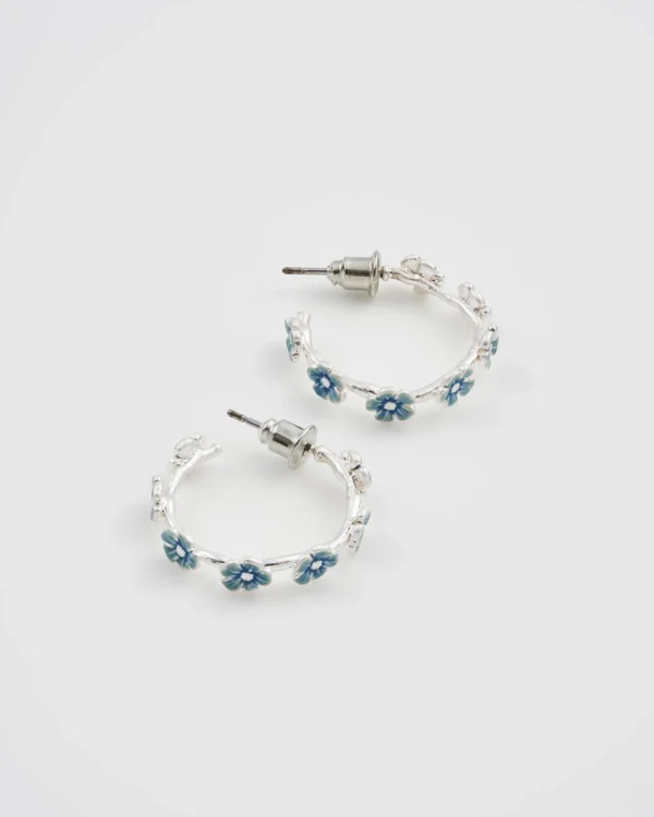 Fable Forget-Me-Not Stud Hoop Earrings Silver - Image 2