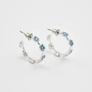 Fable Forget-Me-Not Stud Hoop Earrings Silver