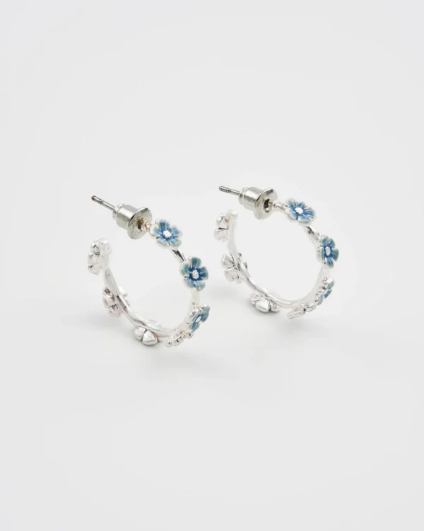 Fable Forget-Me-Not Stud Hoop Earrings Silver